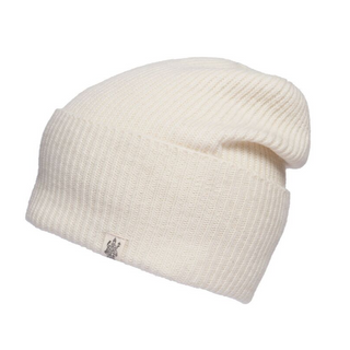 A Troubadour Rib Fold Beanie in merino wool on a white background.