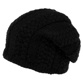 A black handmade Cable Floppy Cap on a white background.