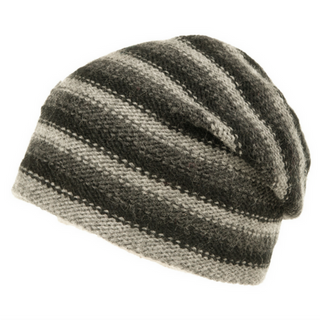 A durable, grey and white striped Depp Slouch on a white background.