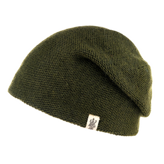 A comfortable green knitted Depp Slouch on a white background.