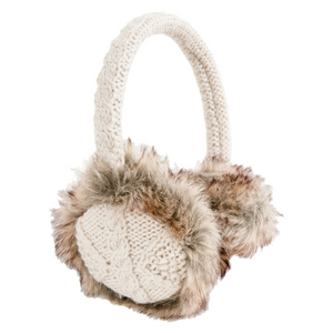 Hand Knit Cable Adjustable Earmuffs With Faux Fur