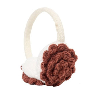A knitted Camellia Earmuffs adorned with soft faux fur.