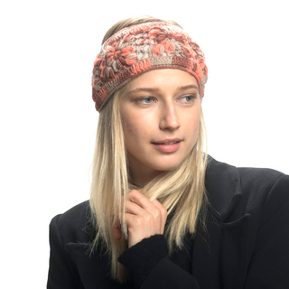 A woman wearing a Flower Crochet Headband- MULTI's.