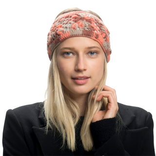 A woman wearing a Flower Crochet headband- MULTI's.