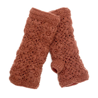 A pair of Flower Crochet Handwarmers, perfect for keeping your hands warm with a touch of style. Ideal for enhancing your product description and SEO efforts with relevant keywords.