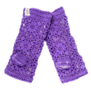 A pair of Flower Crochet Handwarmers, perfect for keeping your hands warm and stylish.