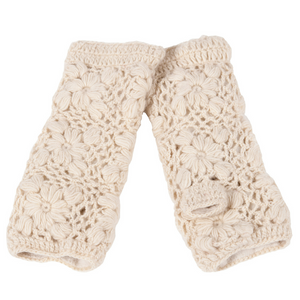Flower Hand Crochet Fingerless Gloves