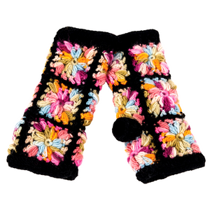 Multi Color Flower Hand Crochet Fingerless Gloves