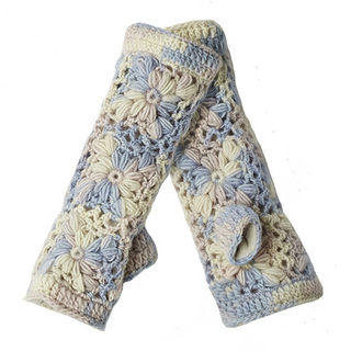 A pair of Multi Color Flower Crochet Handwarmers