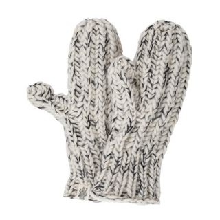 A pair of knitted Carson Mittens with fleece lining on a white background.