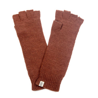 A pair of women's brown Long Legacy Handwarmers on a white background.