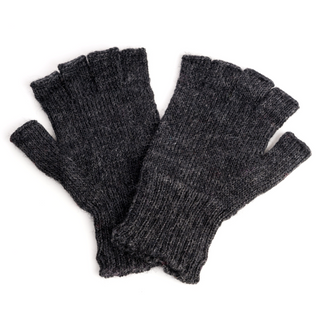 A pair of Striped and Solid Fingerless Gloves on a white background.