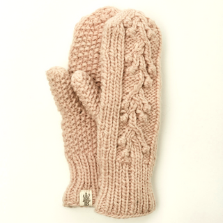 A single Ball Knit Mitten w/ Fleece Lining, made from merino wool in Nepal, displayed against a light background.