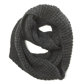 A black handmade Double Wide Infinity Scarf on a white background.