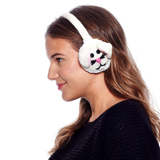 A woman wearing Bunny Earmuffs with a cat on them.