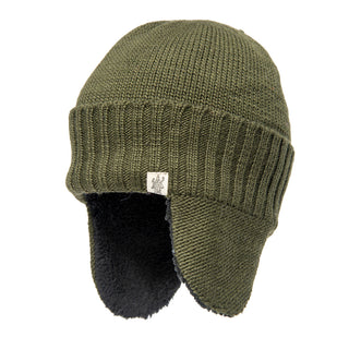 The men's Rib Band Earflap in olive green is an essential product description item for SEO.