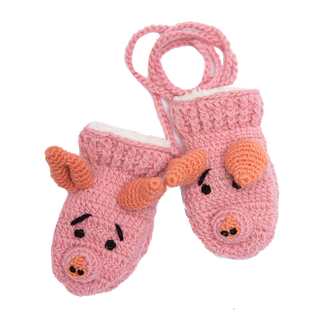 A pair of pink Crochet Piggy Mittens.
