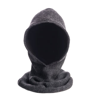 A gray wool Roll Hood on a white background.