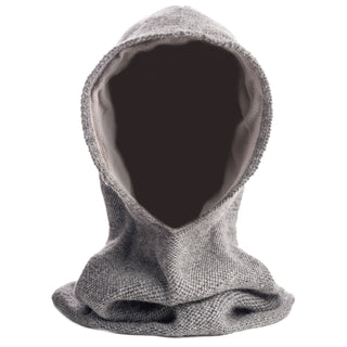 A grey hoodie with a black Roll Hood.