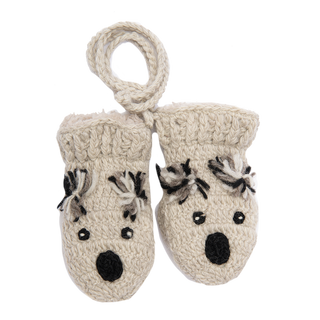 A pair of {Crochet Koala Mittens} with Sherpa lining on a white background.