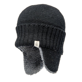 A black Rib Band Earflap with a fur lining, perfect for enhancing your SEO product description.