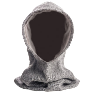 A grey Roll Hood with a wool hood and fleece lining.