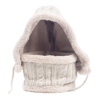 A Brooklyn Hood baby carrier with a cozy sherpa lining and a hood.