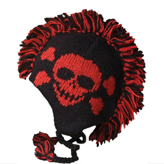 A black knitted ski mask with a Skull Mohawk, handmade in Nepal, and a skull detail on the front.
