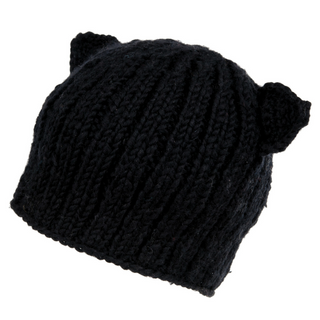 A black wool Cat Ear Beanie.