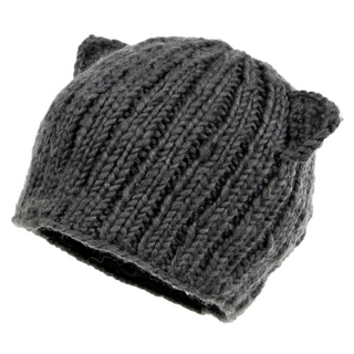 This is an image of a dark gray Cat Ear Beanie with a ribbed texture.