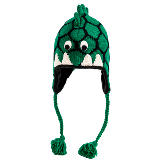 A green wool Dinosaur Hat.