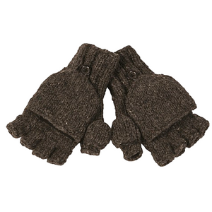 Hand Knit Fingerless Gloves With Button Flap and Fleece Lining