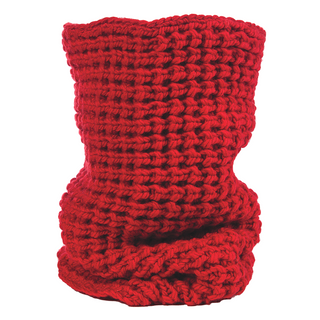 A red wool Popcorn Snood, displayed against a white background.