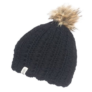 Layla Beanie with a faux fur pompom on top.