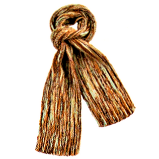 A Marbled Scarf tied in a knot, with colors blending from brown to tan and hints of orange.