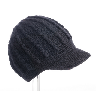 A dark-colored Knit Jockey Cap with a visor on a white background.