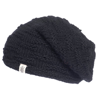 A black Elevated Slouch Hat with a tag on it, perfect for complementing women's activewear.