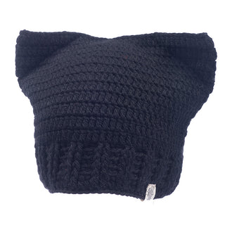 A black wool knitted ear hat isolated on a white background.