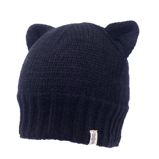 A black wool knit hat with Kitty ear hats.
