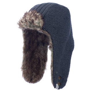 A Winter trapper hat with a faux fur lining.