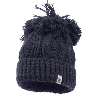 A black Big pom rib fold hat with a sherpa lining.