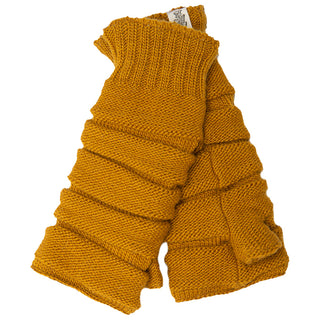 A pair of yellow Reverse Step Handwarmers from Nepal on a white background.