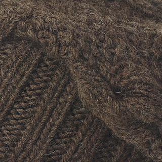 Close-up texture of brown, wool Folded Slouch fabric with visible stitches.