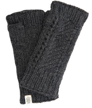 A pair of dark gray, fleece-lined Diagonal knit handwarmers displayed on a white background.