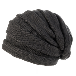 A black Stripe Tube Slouch knitted beanie on a white background.