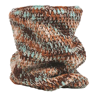 Handmade in Nepal, this knitted Marbled Snood features intertwining loops in earthy tones, creating an abstract form.