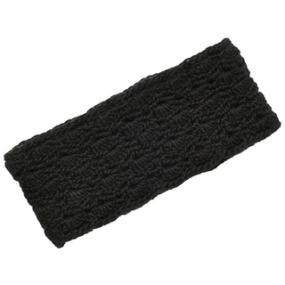 A black knitted Lacey Headband with sherpa lining laid out on a white background.