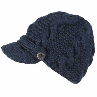 A navy Equestrian Hat with a button on it, designed to be versatile and durable.