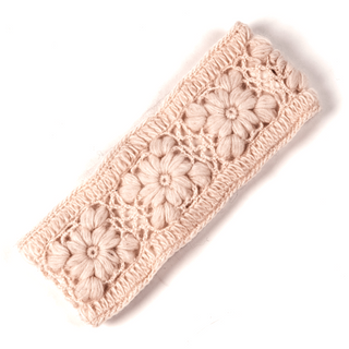 A pink Flower Crochet Headband- SOLIDS on a white background.