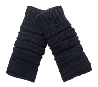 A pair of Reverse Step Handwarmers knitted in a stripe tube design on a white background, handmade in Nepal.